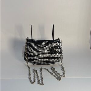 Zebra Print Beaded Clutch with Chain